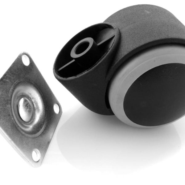 Kółko meblowe obrotowe gumowane z płytką [fi50mm, 8mm]